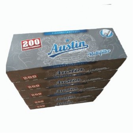 Set Tuburi tigari pentru injectat tutun Austin 5 cutii x 200 buc , multifiltru carbon,foita filtru alba, 1000 buc